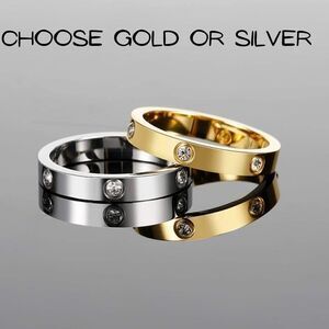 NEW GOLD OR SILVER DIAMOND LOVE RING THIN STYLE LOVE RING